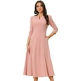 thumbnail image 1 of Unique Bargains Women's Work Office Elegant 3/4 Sleeve V Neck A-Line Dress M Pink, 1 of 5