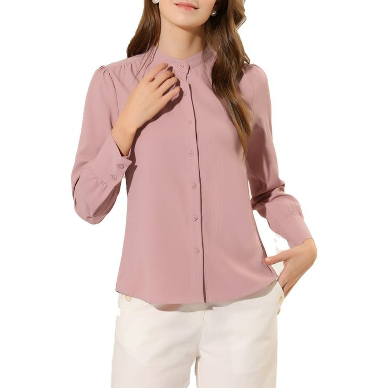 Unique Bargains Women's Work Office Stand Collar Long Sleeve Shirt Blouse