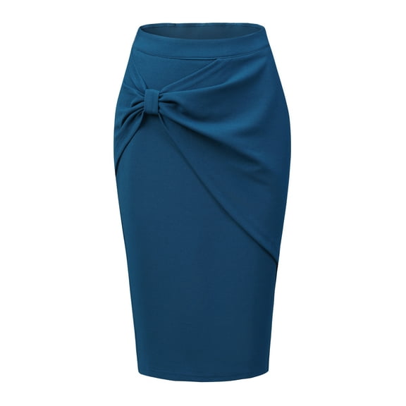 DARING DIVA Women Ruched High Waist Pencil Work Bodycon Skirt XL Peacock Blue