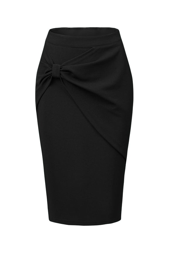 Women Ruched High Waist Pencil Work Bodycon Skirt XS Black