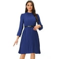thumbnail image 1 of Unique Bargains Women's Work Shirt Dress Long Sleeve Pleated Midi Dresses S Royal Blue, 1 of 6