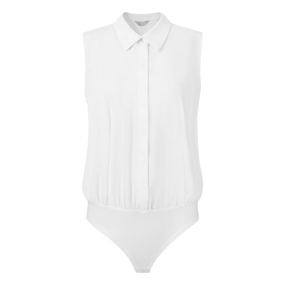 DARING DIVA Button Up Body Suit Work Collared Bodysuit S White