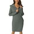 thumbnail image 1 of Unique Bargains Women's Zipper V Neck Long Sleeve Slim Fit Casual Midi Sweater Dress M Grey, 1 of 6