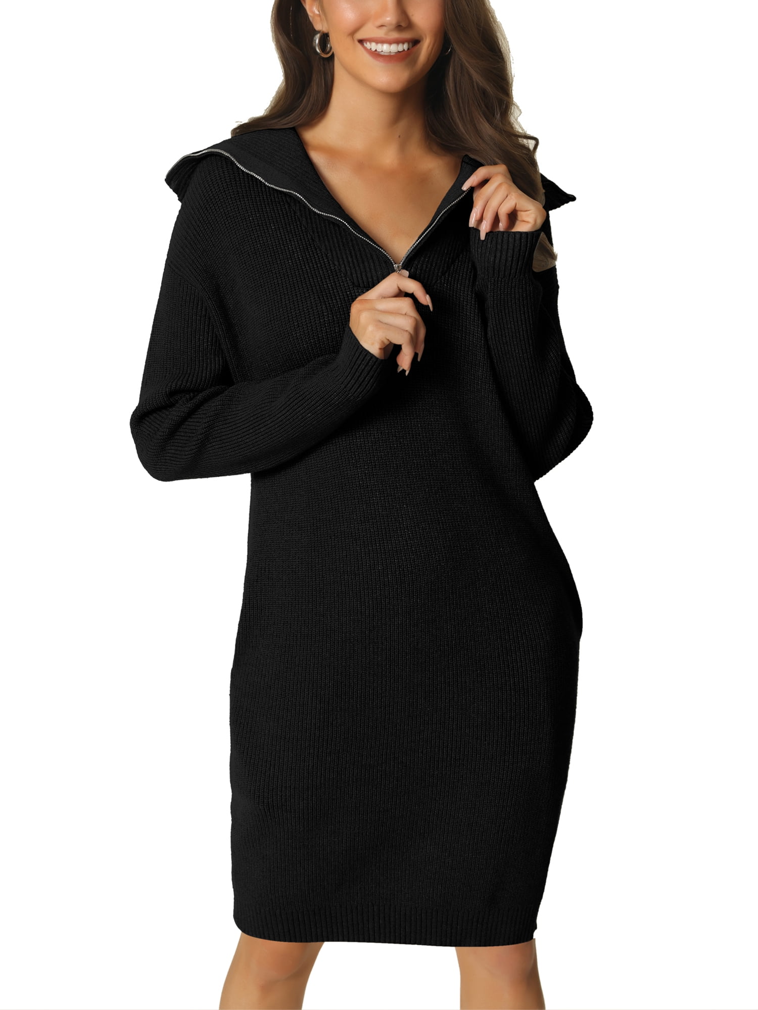 V-Neck Long Sleeve Sweater Dress main image 0