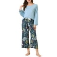 thumbnail image 1 of Unique Bargains Womens 2pcs Long Sleeve Capri Pants Floral Lounge Pajama Sleepwear Sets, 1 of 5