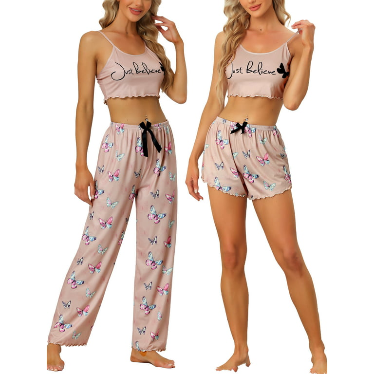 Unique Bargains Womens 3Pjs Cami with Shorts Loungewear Pants Pajama  Sleepwear Sets