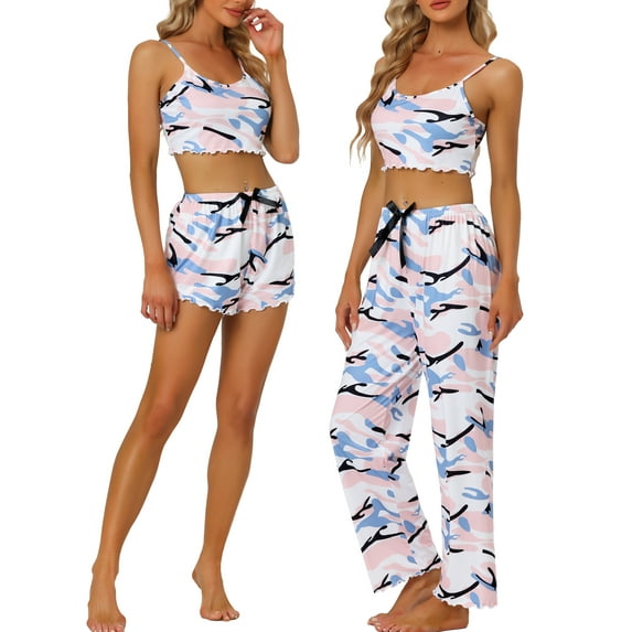Unique Bargains Womens 3Pjs Cami with Shorts Loungewear Pants Pajama Sleepwear Sets