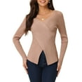 thumbnail image 1 of Women's Long Sleeve V Neck Criss Cross Sweater Casual Fall Outfits M Khaki, 1 of 6