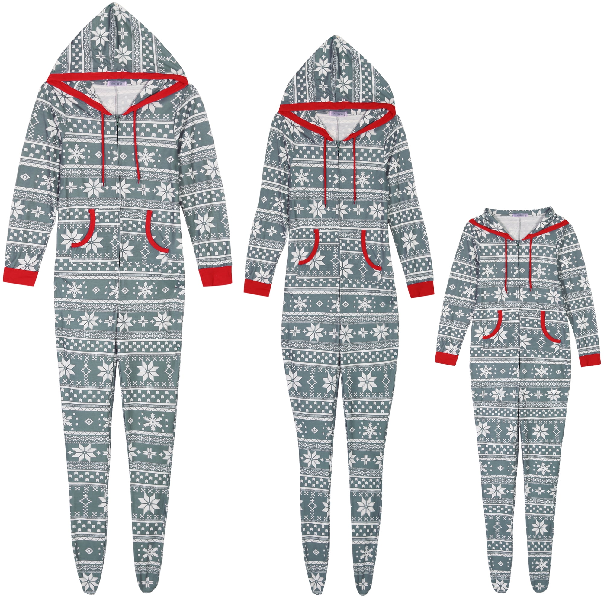 Unique Bargains Womens Family Christmas One Piece Pajama Zipper Set with Pockets 2XL Grey Men's