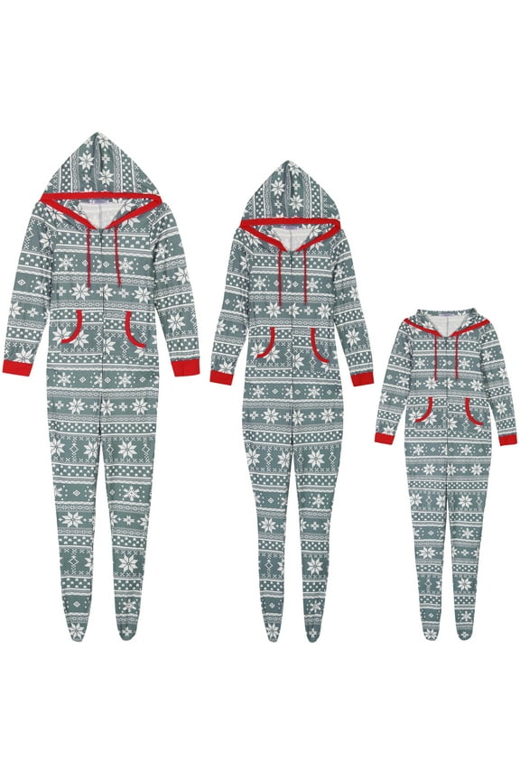 Womens Family Christmas One Piece Pajama Zipper Set with Pockets XS Grey Kids