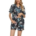 thumbnail image 1 of Unique Bargains Womens Floral Button Down Shirt Shorts Satin 2pcs Pajama Sleepwear Sets, 1 of 5