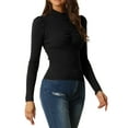 thumbnail image 1 of Unique Bargains Womens' High Neck Ruched Front Puff Long Sleeve Casual Sweater L Black, 1 of 6