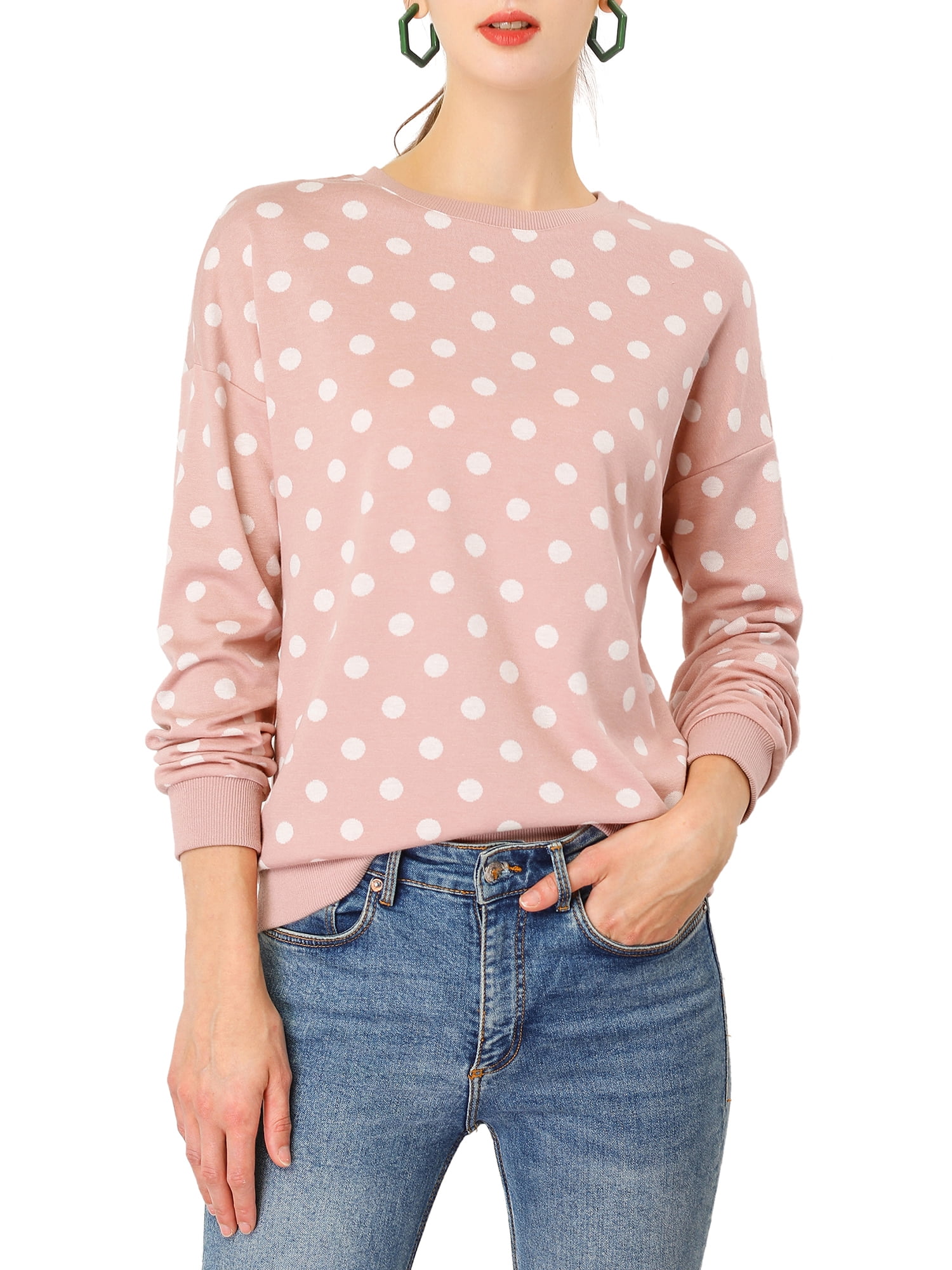 Unique Bargains Womens Knitted Pullover Winter Fall Polka Dots