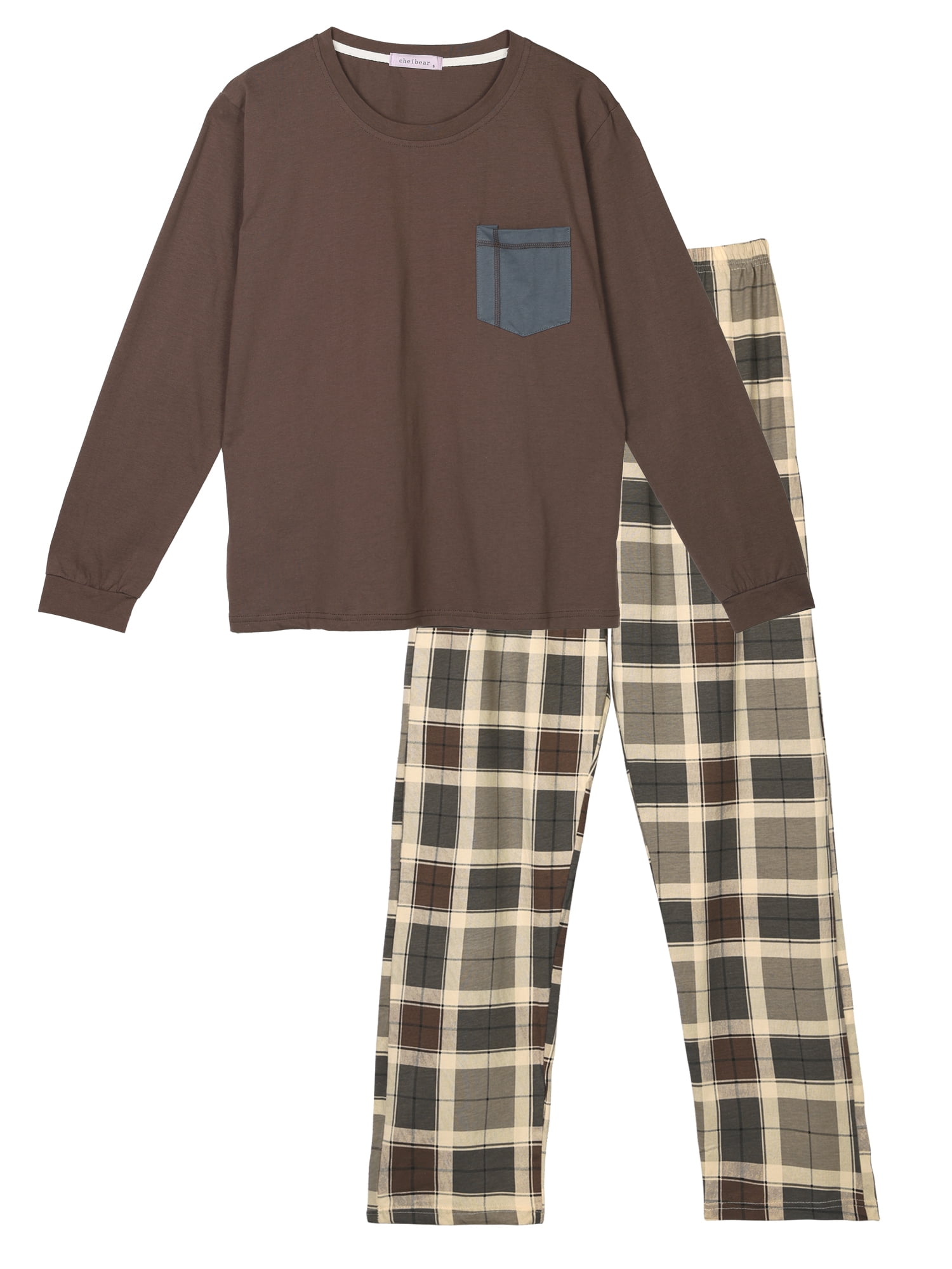 Unique Bargains Womens Long Sleeve with Pants Plaid Family Pajama Sleepwear Sets