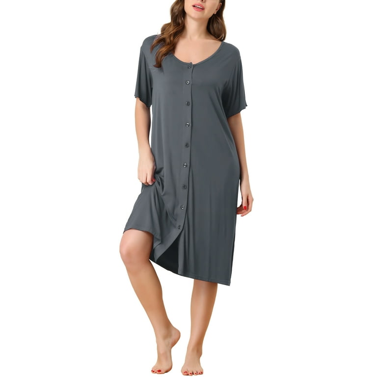 Unique Bargains Womens Modal Nightshirt Soft Button Down Short