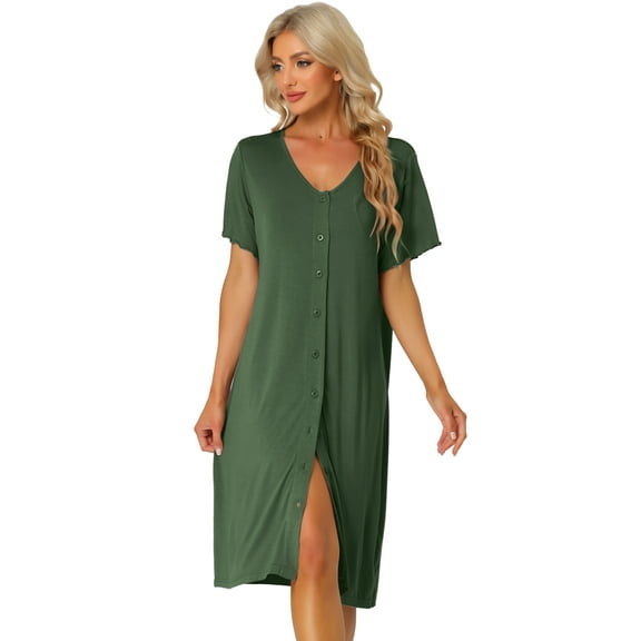 Unique Bargains Womens Modal Nightshirt Soft Button Down Short Sleeve Nightgown