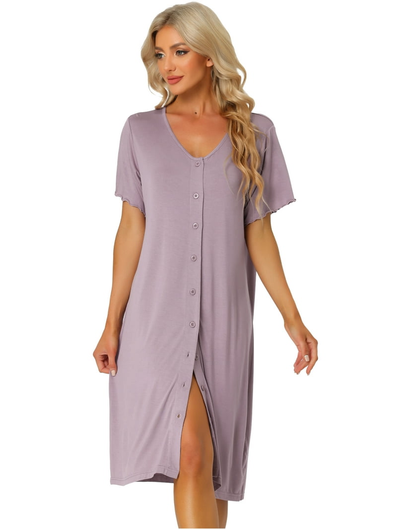 short sleeve sleep dress Women's Cotton Victorian Nightgown, Sophia Short Sleeve Lace Trimmed Button Up Short Sleeve Nightshirt, White / XS