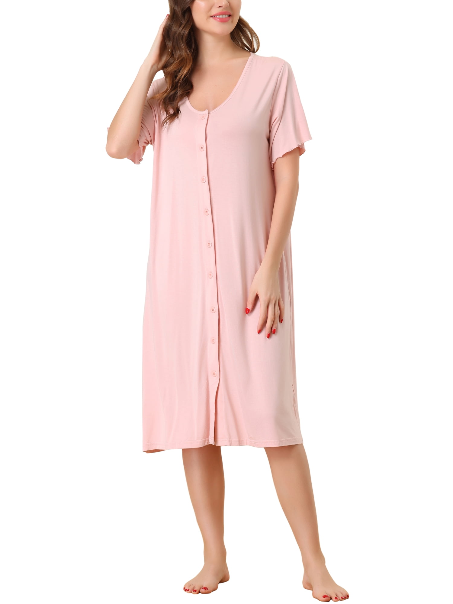 Unique Bargains Womens Modal Nightshirt Soft Button Down Short Sleeve  Nightgown