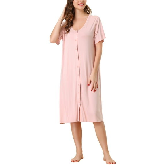 Unique Bargains Womens Modal Nightshirt Soft Button Down Short Sleeve Nightgown
