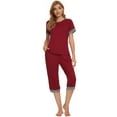 thumbnail image 1 of Unique Bargains Womens Pajama Set Round Neck with Capri Pants Pjs Lounge Sleepwear Sets, 1 of 5