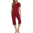 thumbnail image 1 of Unique Bargains Womens Pajama Set Round Neck with Capri Pants Pjs Lounge Sleepwear Sets, 1 of 5