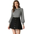 thumbnail image 1 of Women's Peter Pan Collar Shirt Fashion Puff Long Sleeve Houndstooth Plaid Blouse M Black, 1 of 3