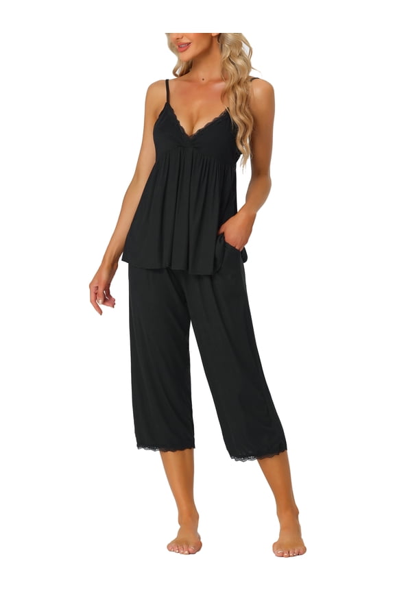 Womens Pjs Top with Pants Lounge 2pcs Knit Waffle Pajama Sleepwear Sets