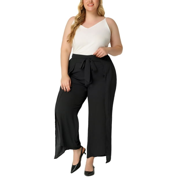 Unique Bargains Womens Plus Size Boho Wide Leg Female Pants Tie