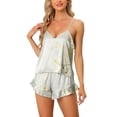 thumbnail image 1 of Unique Bargains Womens Satin Lounge Floral Cami Tops with Shorts Pajamas Sleepwear Sets, 1 of 5
