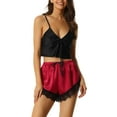 thumbnail image 1 of Unique Bargains Womens Satin Sleepwear 2 Pcs Top with Shorts Ice Silky Pajama Sets S Red, 1 of 5