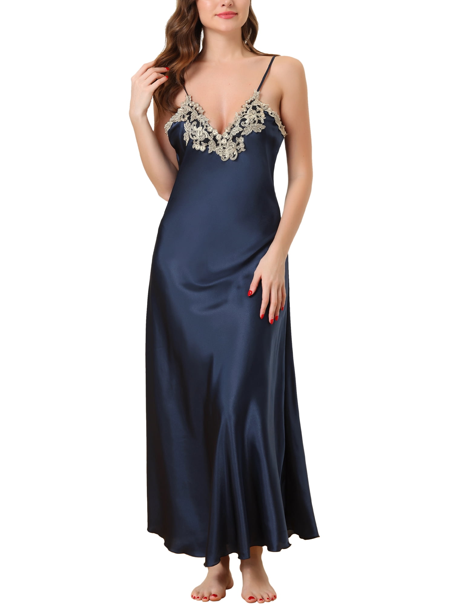 sleepwear dress satin Solid Satin Nightdress Sexy V Neck Spaghetti Strap Slip Dress Women's Sleepwear Dresses