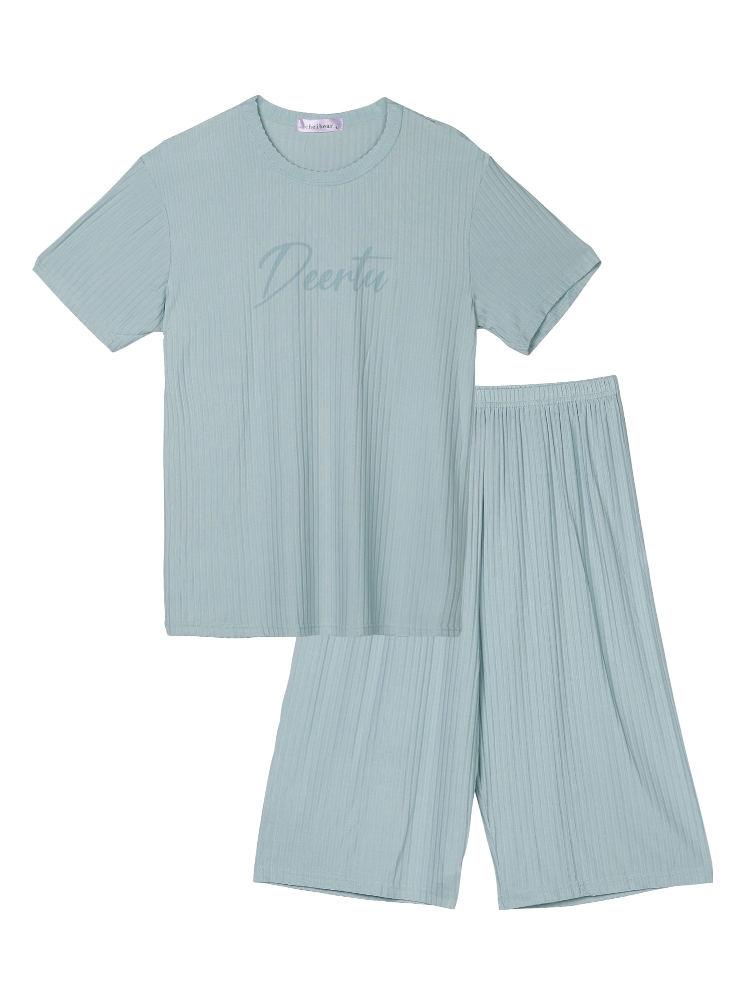 Unique Bargains Womens Short Sleeve with Capri Pants Letters Family Pajama Sleepwear Sets