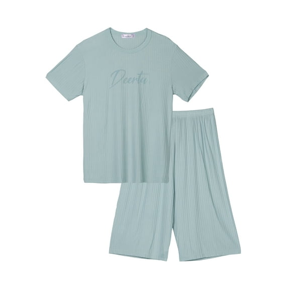 Unique Bargains Womens Short Sleeve with Capri Pants Letters Family Pajama Sleepwear Sets