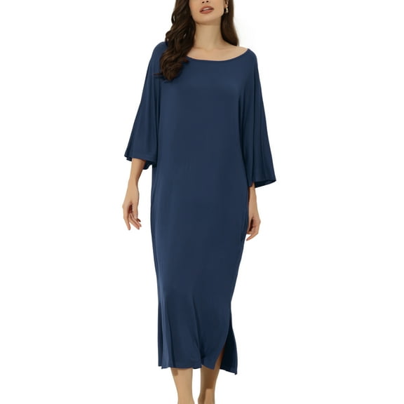 Unique Bargains Womens' Sleepshirt Nightshirt 3/4 Sleeve Nightgown Sleep Shirt Dress