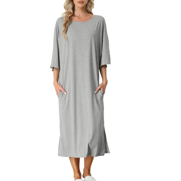 Unique Bargains Womens' Sleepshirt Nightshirt 3/4 Sleeve Nightgown Sleep Shirt Dress