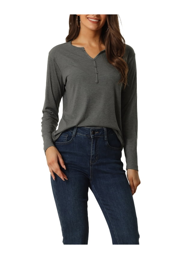Womens Sleepwear Comfortable V Neck Ribbed Nightwear Lounge Pullover Tops L Grey