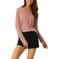 thumbnail image 1 of Unique Bargains Womens Sleepwear Comfortable V Neck Ribbed Nightwear Lounge Pullover Tops S Pink, 1 of 6
