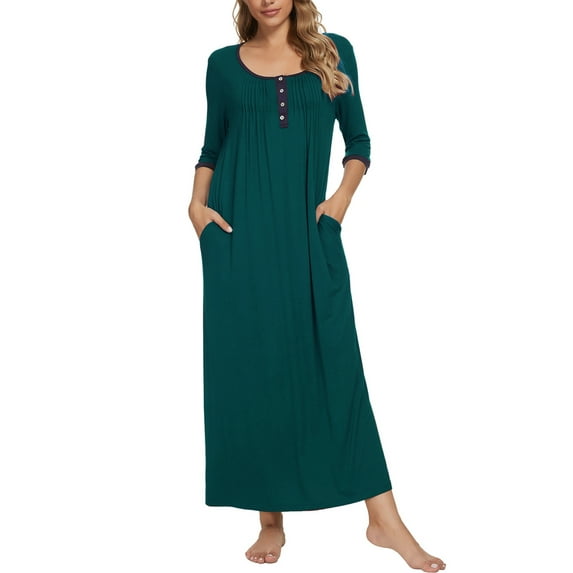 Unique Bargains Womens Sleepwear Lounge Dress with Pockets Nightshirt Pajama Nightgown