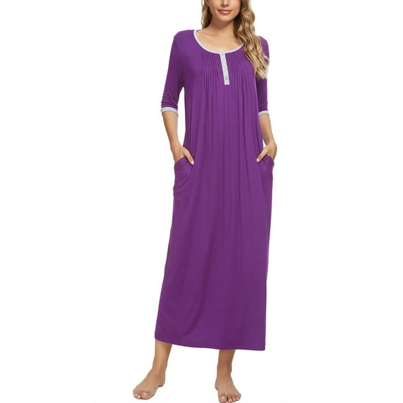 Unique Bargains Womens Sleepwear Lounge Dress with Pockets Nightshirt Pajama Nightgown