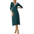 thumbnail image 1 of Unique Bargains Womens Sleepwear Soft Lace Trim V Neck Rayon Nightshirt Midi Nightgowns M Peacock Green, 1 of 7