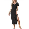 thumbnail image 1 of Unique Bargains Womens Sleepwear with Side Slit Nightshirt Lounge Nightgown L Black, 1 of 5
