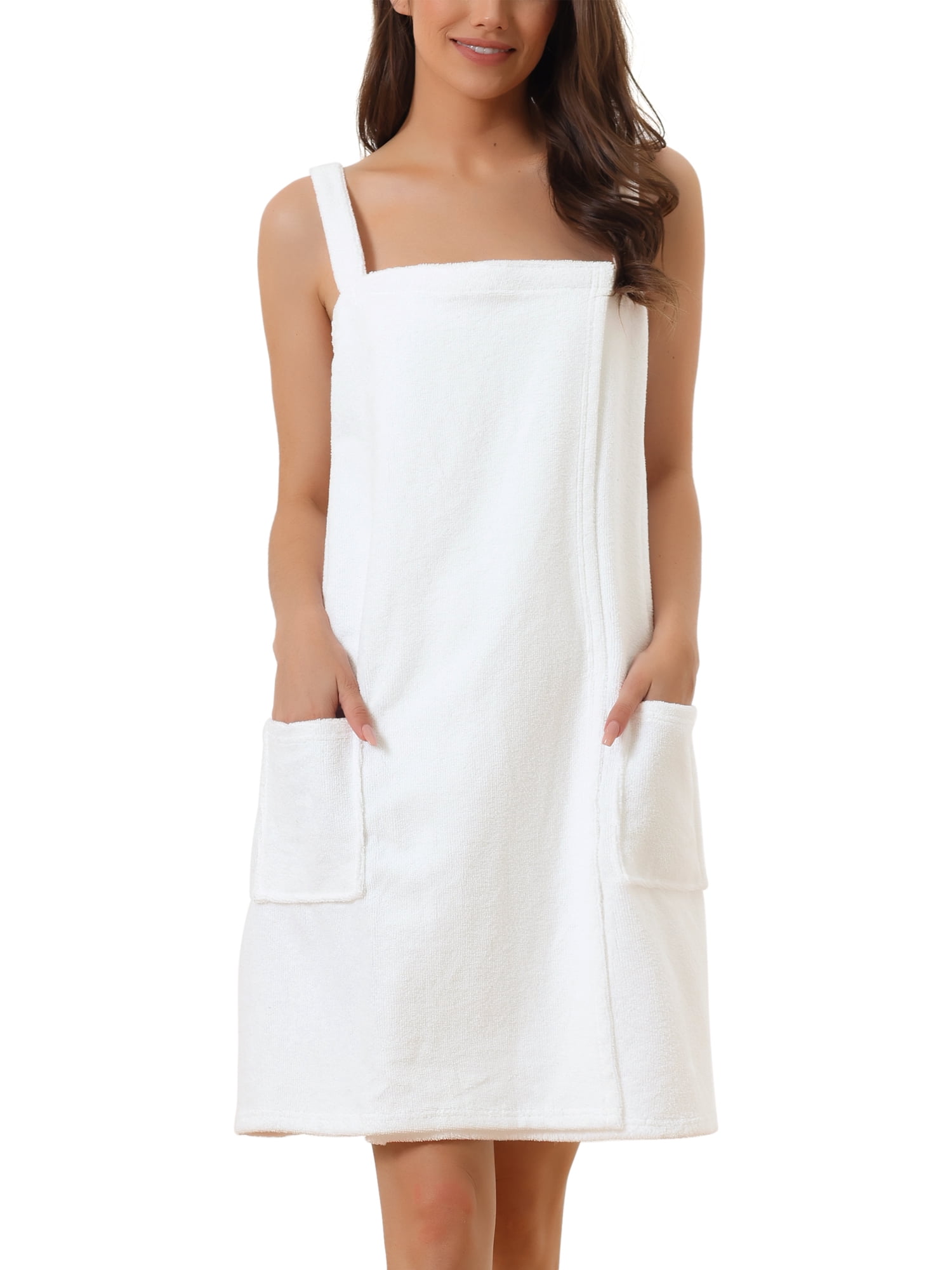 DARING DIVA Towel Wrap Bathrobe Adjustable Closure for Gym Shower L White