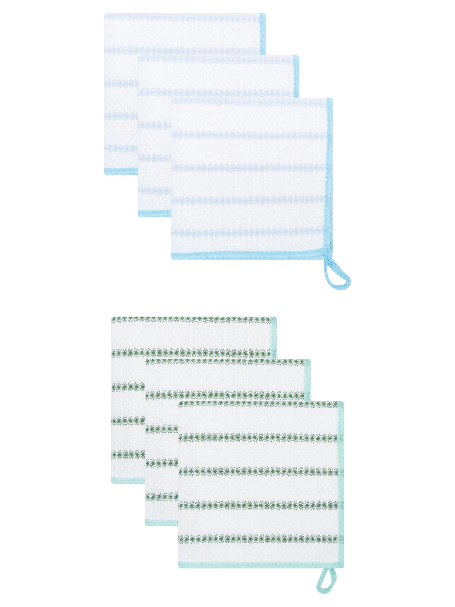 Unique Bargains Wood Fiber Absorbent Cleaning Cloths 6 Pack Green/Blue 12" x 12"