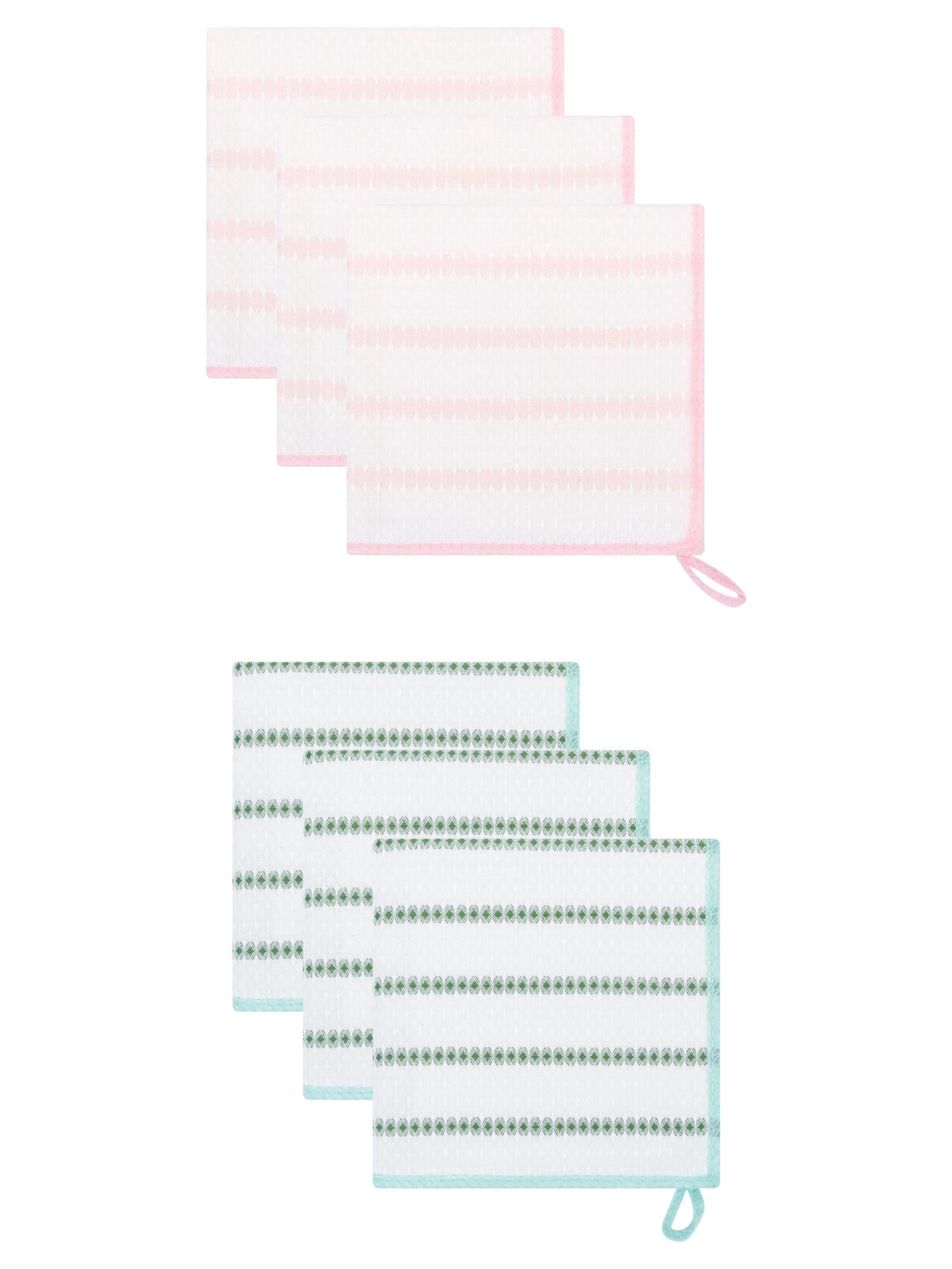 Unique Bargains Wood Fiber Absorbent Cleaning Cloths 6 Pack Green/Pink 12" x 12"