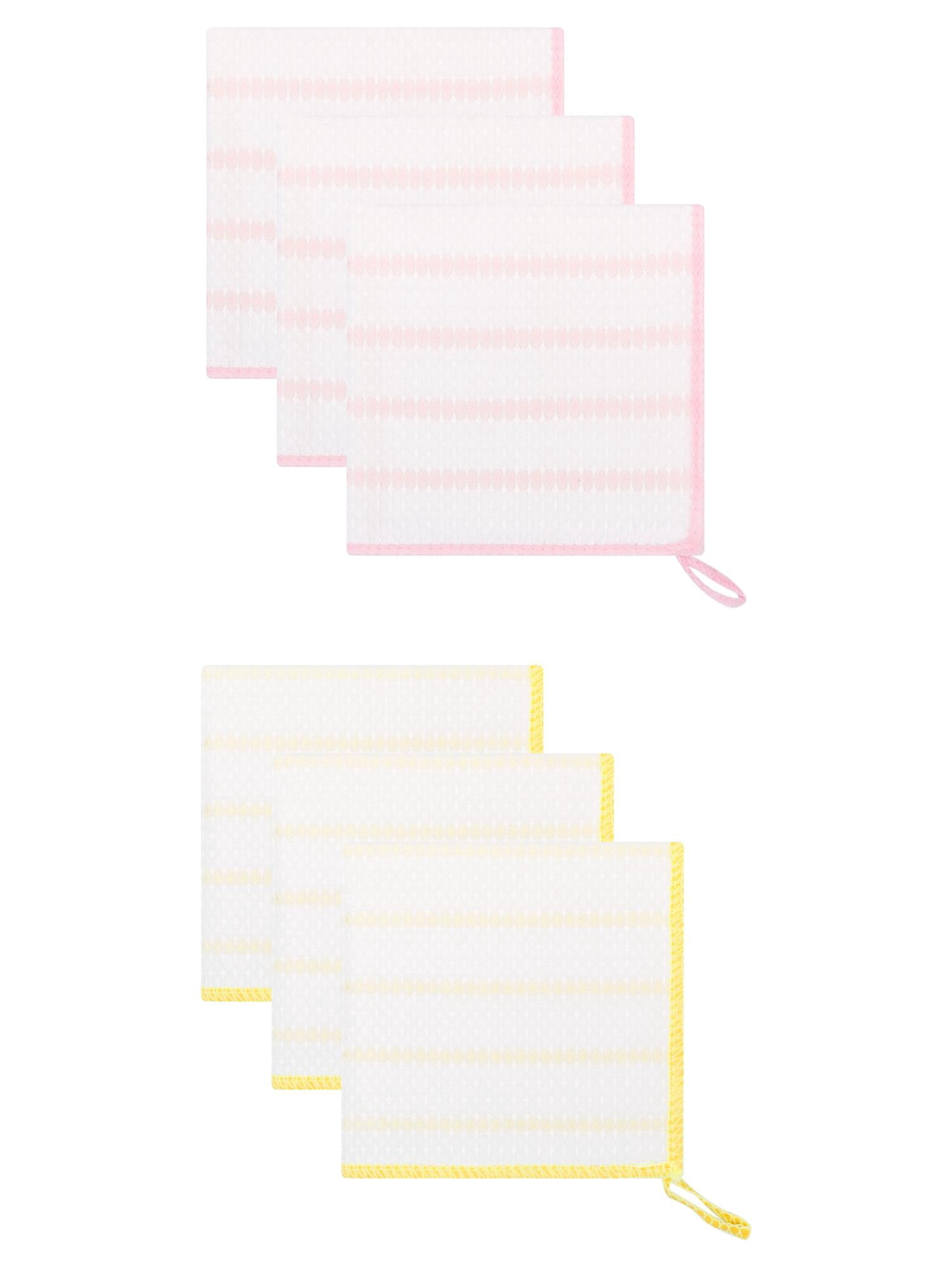 Unique Bargains Wood Fiber Absorbent Cleaning Cloths 6 Pack Yellow/Pink 12" x 12"