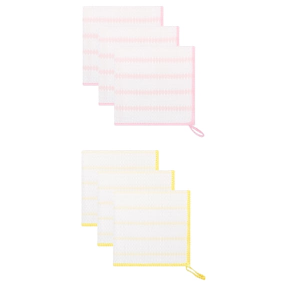 Unique Bargains Wood Fiber Absorbent Cleaning Cloths 6 Pack Yellow/Pink 12" x 12"
