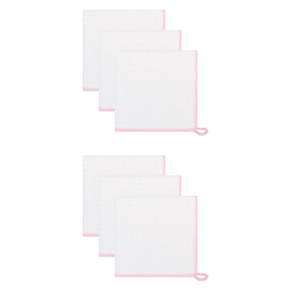 Unique Bargains Wood Fiber Kitchen Cleaning Dish Cloth 6 Pack Pink 12" x 12"
