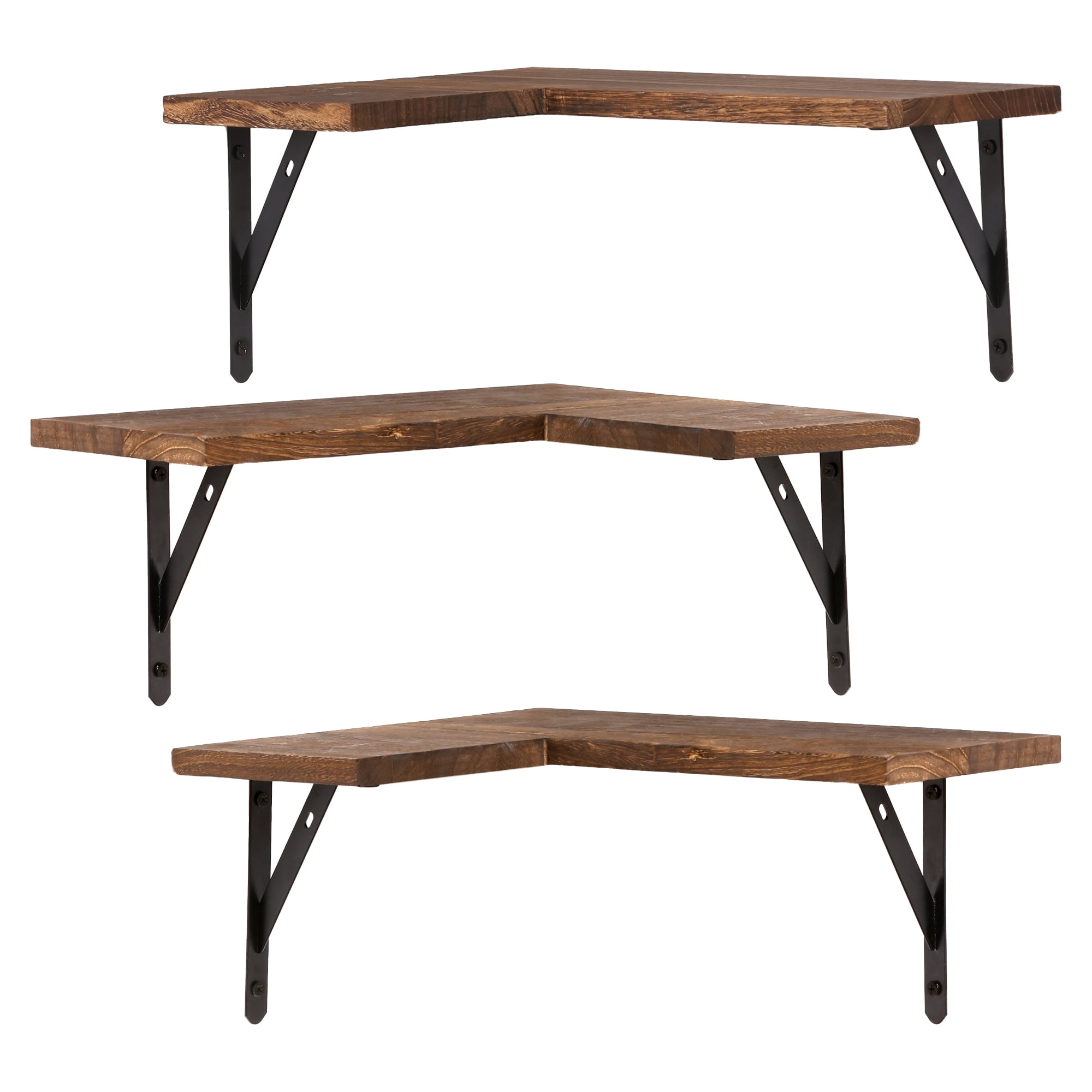 Unique Bargains Wood Floating Shelves Set of 3 Wall Mounted Shelves Dark Brown 15.7"