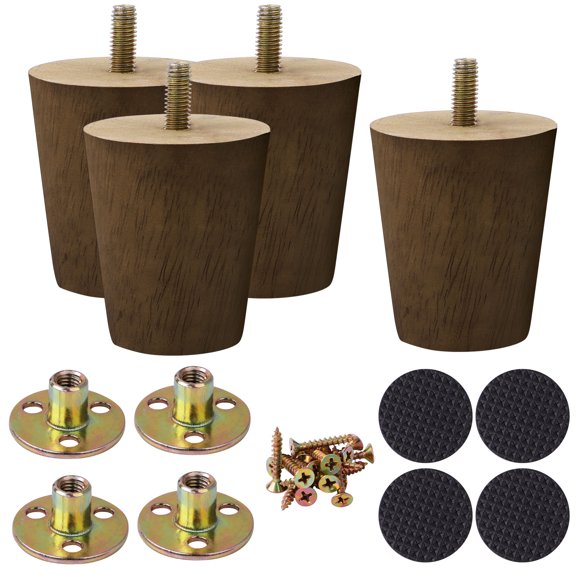 Unique Bargains Wood Furniture Legs Replacement Feet for Furniture DIY, 4Pcs Walnut Color 3.1 Inch