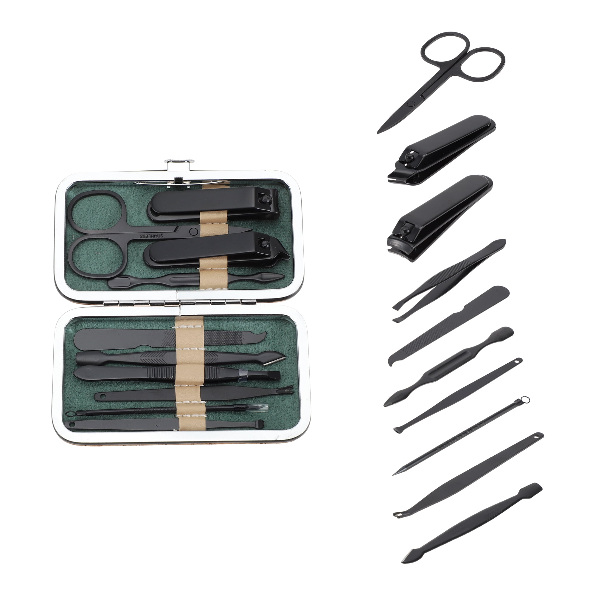 Unique Bargains Wood Grain Nail Clipper Kit 2.24"x 0.47"x 0.59" Black 10pcs